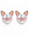 Meow Star Pearl Cat Whisker Stud Earrings Sterling Silver Freshwater Cultured Pearl Ear Studs - rose gold - CF186ZHME0G