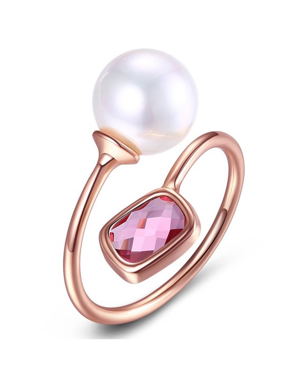 Rose Gold Statement Stackable Adjustable Ring for Women Simulated Pearl Gemstone Crystal Charms - C1186YCHAYN