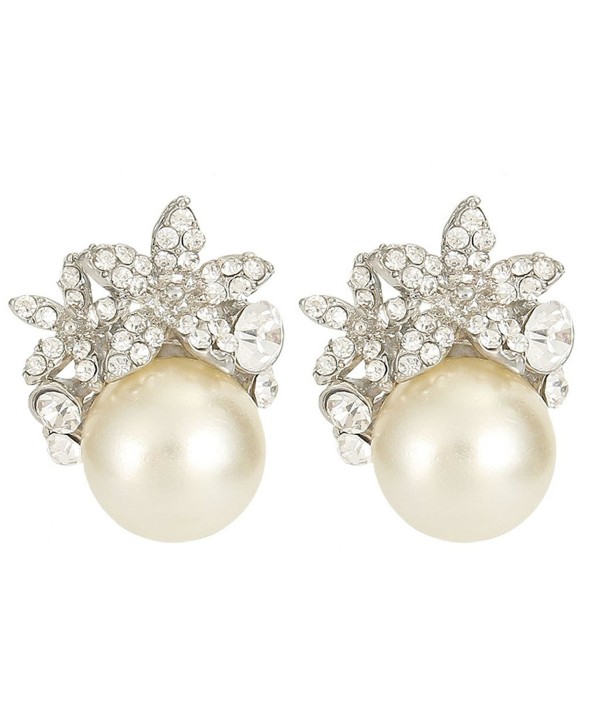 Bridal Silver-Tone Flower Simulated Pearl Stud Earrings Austrian ...