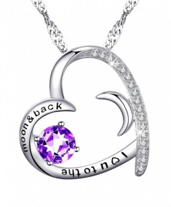 Valentines Birthstone Necklace Sterling Swarovski - A-Natural Amethyst Gemstone Love Heart Necklace - C9189T4D6ZK