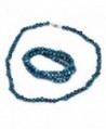 Women's Freshwater Pearl Beaded Necklace and 3 Piece Stretch Bracelet Set - Blue - C3128WDC51F