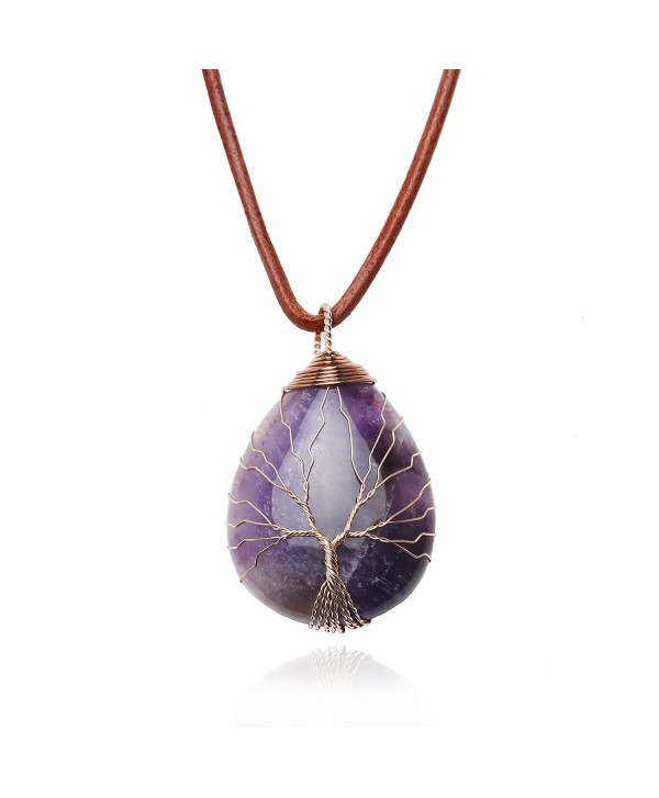 Teardrop Amethyst Pendant Necklace Handmade - Orange - CC187K6N5NZ