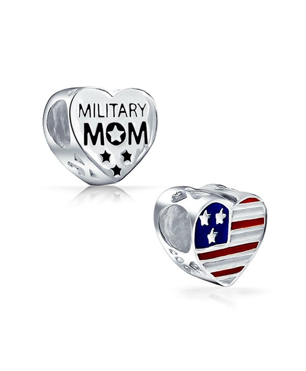 Bling Jewelry Double Sided Womans Patriotic Military Mom USA Flag Heart Charm Bead .925 Stering Silver - C511BC416LR