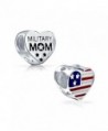 Bling Jewelry Double Sided Womans Patriotic Military Mom USA Flag Heart Charm Bead .925 Stering Silver - C511BC416LR