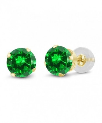 14K Yellow Gold Green Simulated Emerald Women's Stud Earrings (1.68 Cttw- 5MM Round) - CX11H6RWGGD