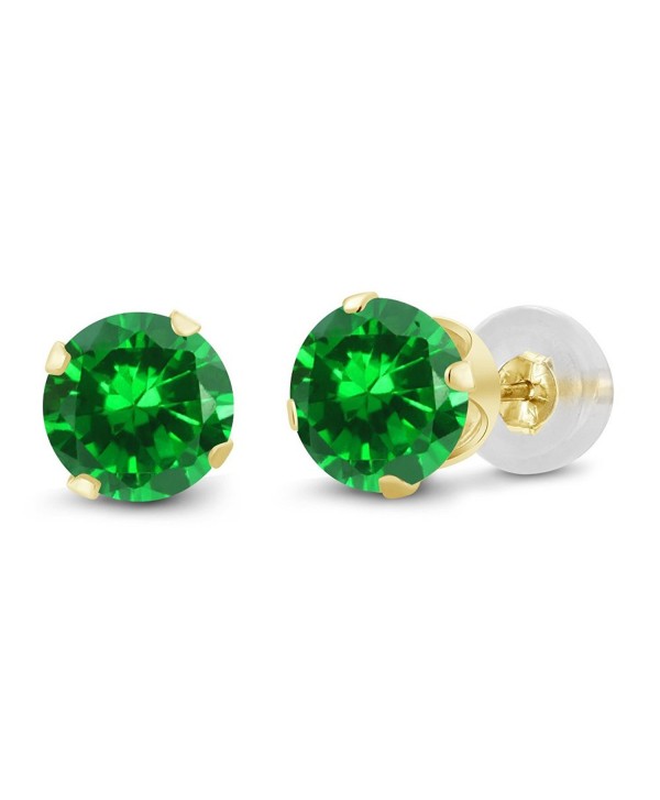 14K Yellow Gold Green Simulated Emerald Women's Stud Earrings (1.68 Cttw- 5MM Round) - CX11H6RWGGD