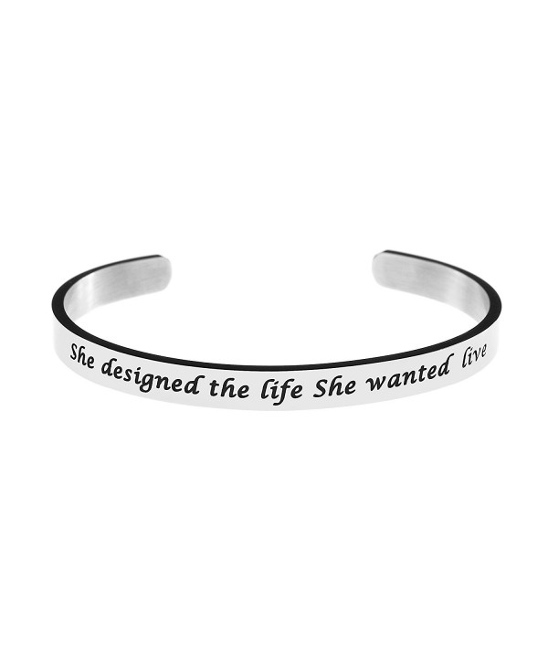 Cuff Bangle for Women Silver Girl Female Bracelet Stainless Steel Jewellery Inspirational Gift - C0188RZQ5Y6