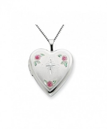Finejewelers Sterling Silver 20mm Enameled with Cross Design Heart Locket Necklace Chain Included - CW113V47GRJ