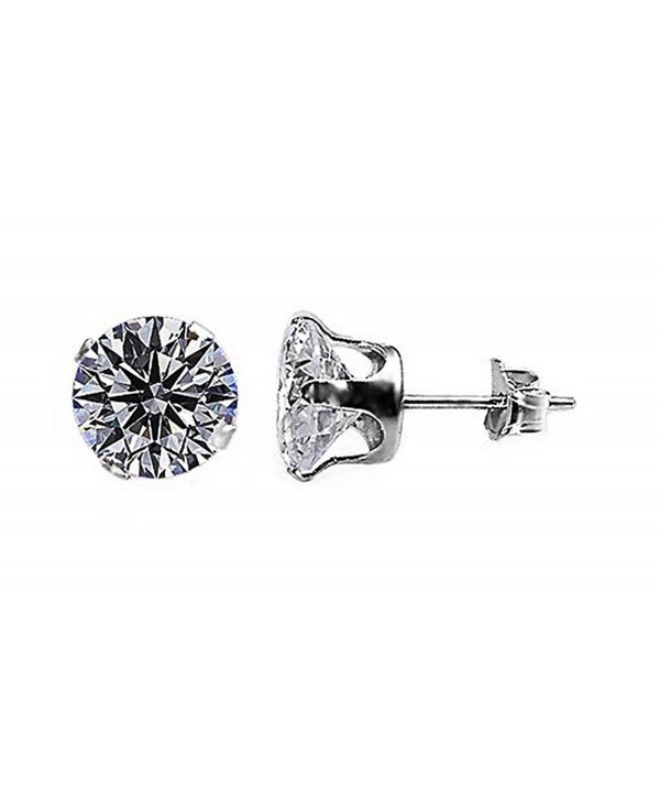 Sterling Silver Clear 10mm Round Cubic Zirconia CZ Stud Earrings - CV115O3XYT9