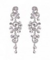 BriLove Women's Bohemian Boho Wedding Bridal Crystal Floral Chandelier Hollow Dangle Earrings - Clear Silver-Tone - CL12FXV438H