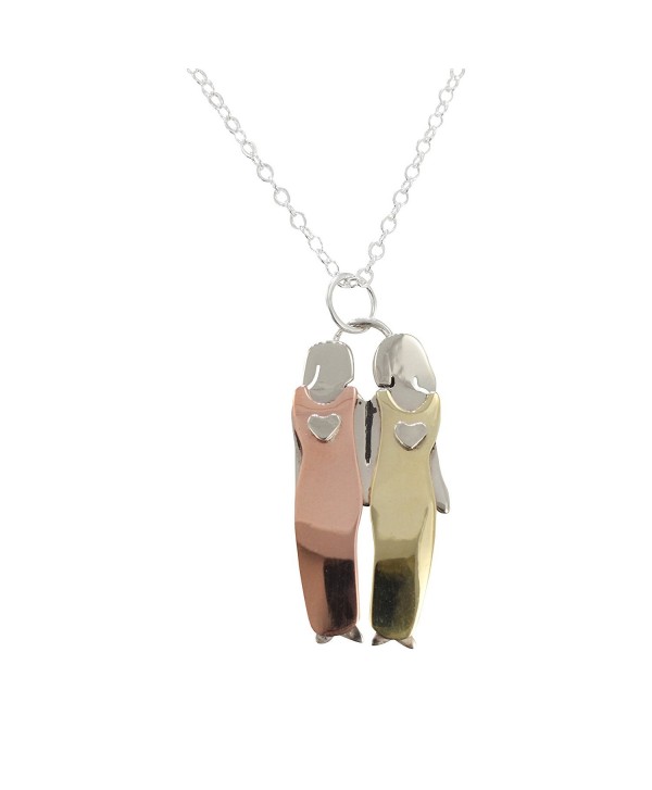 Two Sisters or Best Friends Pendant Necklace in Mixed Metals on Adjustable Silver Plated Chain- 7248 - CJ1217KH2HR