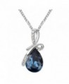 Sojewe Silver tone Bow Teardrop Pendant Necklace Navy Blue Swarovski Elements Crystal 18" Chain for Women - CT11ZJRWML1