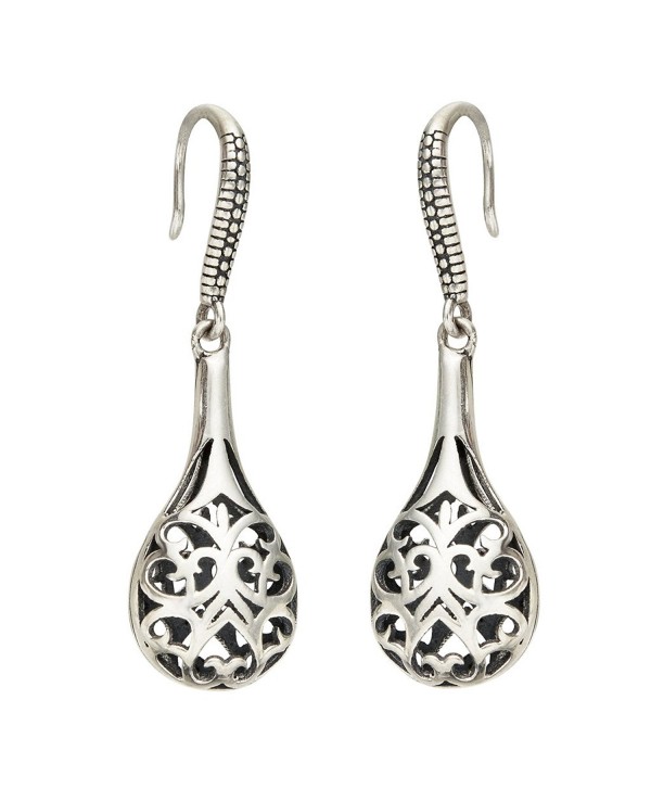 EVER FAITH Women's 925 Sterling Silver Bali Inspired Filigree Puffed Raindrop Dangle Hook Earrings - C512LIRMEKT
