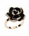 18K Gold Plated CZ Shining Black Rose Flower charm Women Open Adjustable Band Ring - CB1879KUKRA
