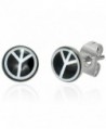 7mm Stainless Steel Peace Sign Black and White Small Stud Earrings - CR11GVWHXSF
