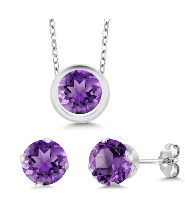 2.25 Ct Round Purple Amethyst 925 Sterling Silver Pendant Earrings Set - CH11DIH4M8F