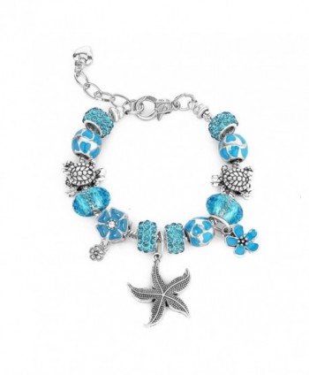 Ocean Blue Beaded Charm Bracelets for Friends Teen Girls Women Gifts Adjustable Fits 6 - 8.5 inch - C31874QYCKE