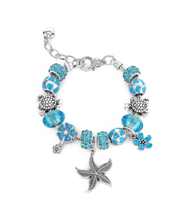 Ocean Blue Beaded Charm Bracelets for Friends Teen Girls Women Gifts Adjustable Fits 6 - 8.5 inch - C31874QYCKE