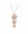 Sterling Silver with 14k Rose Gold Plated Trim Three Plumeria CZ Necklace with 18" Box Chain - CU1178O8TLP