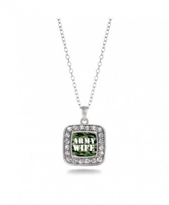 Army Wife Soldier Spouse charm Classic Silver Plated Square Crystal Necklace. - CU11MCHVRIZ