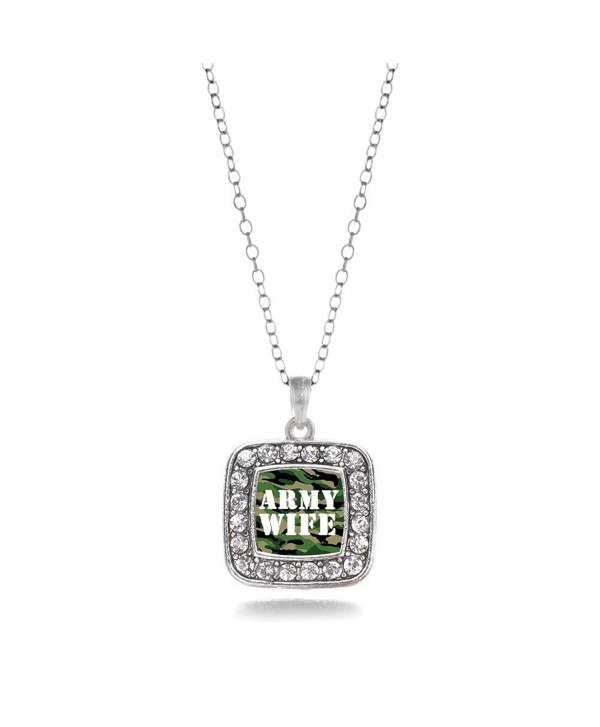 Army Wife Soldier Spouse charm Classic Silver Plated Square Crystal Necklace. - CU11MCHVRIZ