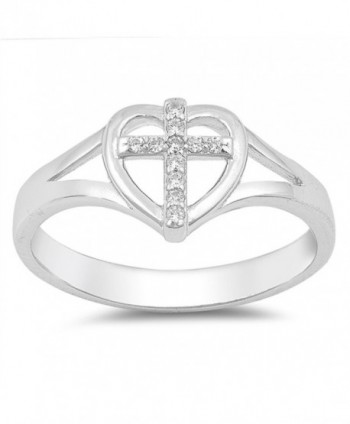 Clear CZ Cross Heart Christian Love Ring .925 Sterling Silver Band Sizes 4-10 - CQ185CMULCX