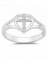 Clear CZ Cross Heart Christian Love Ring .925 Sterling Silver Band Sizes 4-10 - CQ185CMULCX