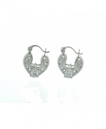 0.50" Inch Silver Tone Filigree Basket Design Hoop Earrings with Pear Shaped Simulated Diamond - CC128ZCFNDZ