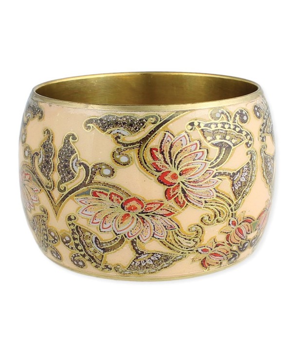 ZAD Neutral Floral Wide Bangle Bracelet- 2" inches tall (w/ Gift Box) - CG12CL0IGCR