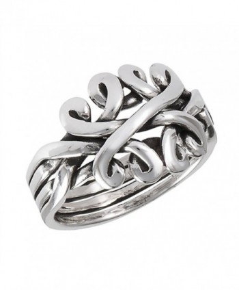Sterling Silver Women's Oxidized Celtic Knot Puzzle Band Ring (Sizes 6 - 10) - CA182A3Y4OY