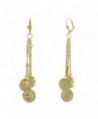 Yellow Gold Plated Long Dangle Round Coin Leverback Earrings - CL17YU7QIE7