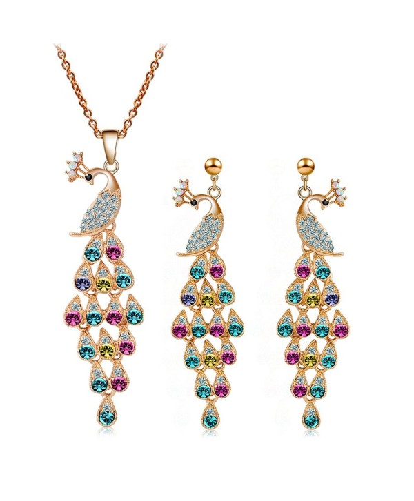 truecharm Colorful Crystal Peacock Jewelry Sets Necklace Earrings ...