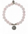 EvaDane Natural Rose Quartz Gemstone Rope Bead Sunflower Charm Stretch Bracelet - CA12DR21IZ5