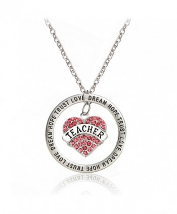 Teacher Gift Back to School Graduation Pendant Necklace - Trust Love Hope Dream - Pink Charm Heart - CT12DIFOTE3