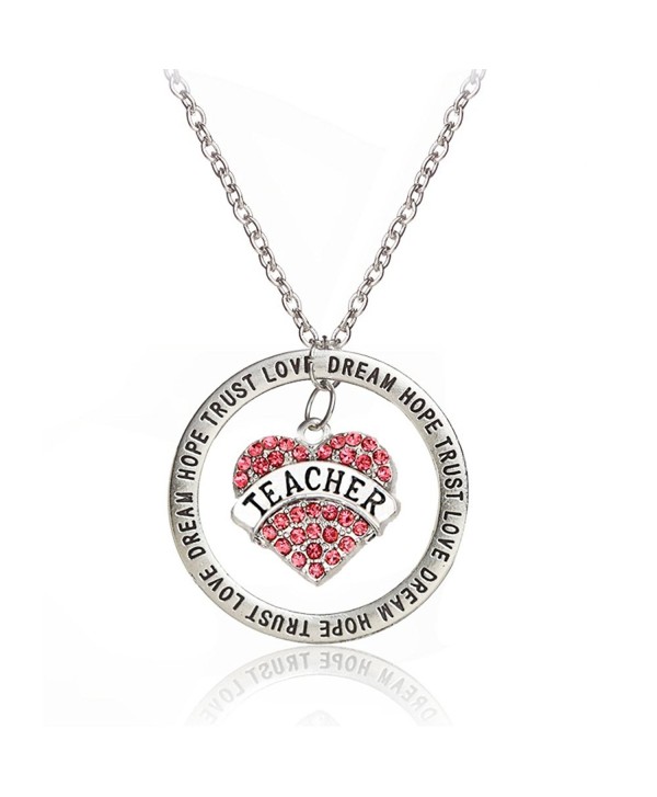 Teacher Gift Back to School Graduation Pendant Necklace - Trust Love Hope Dream - Pink Charm Heart - CT12DIFOTE3