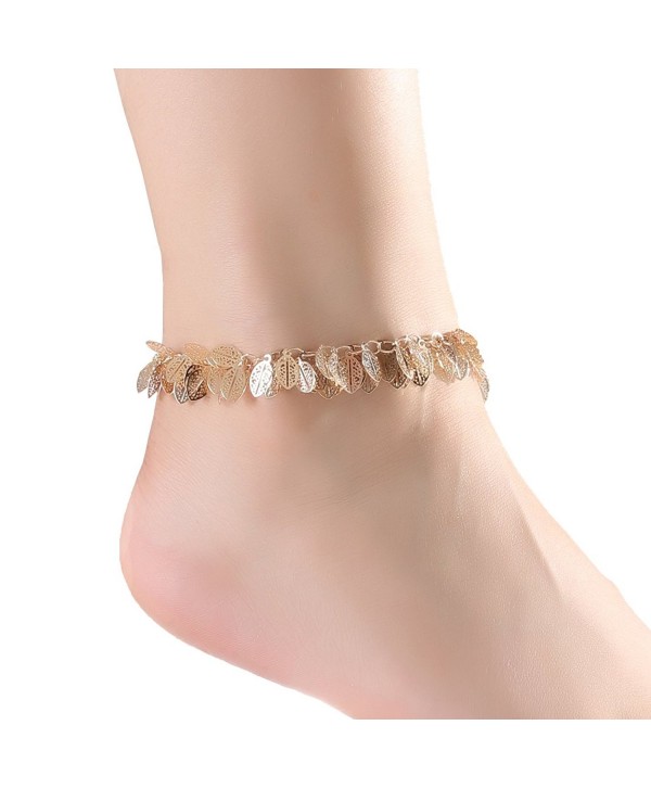 Boderier Brass Leaf Ankle Bracelet Chain Outdoor Barefoot Anklet Jewelry For Women - Gold - CQ184QZ2UN7