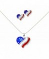 4th of July Independence Day American Flag Heart Pendant Necklace & Earrings Set - CJ11D8WQWBP
