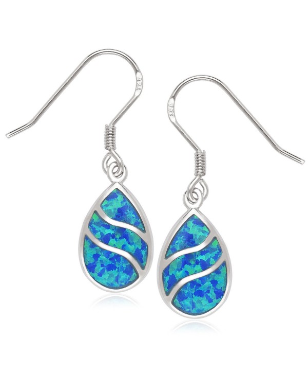 Beaux Bijoux 925 Sterling Silver Created Blue Opal or Abalone Wave Design Teardrop Earrings - blue opal - CX121NPI36Z