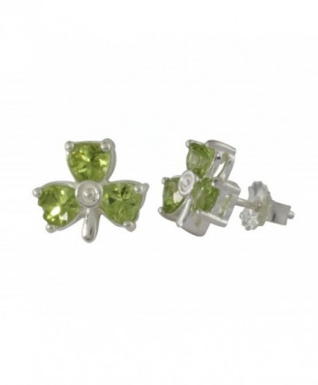 Shamrock Earrings Studs Sterling Silver & Peridot Irish Made - CI17XSU9GI2