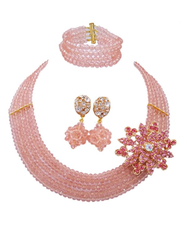 laanc New Season Popular Necklace 5 Rows Peach Nigerian Wedding African Beads Jewelry Set A-032Q - CA12O1APJ3V