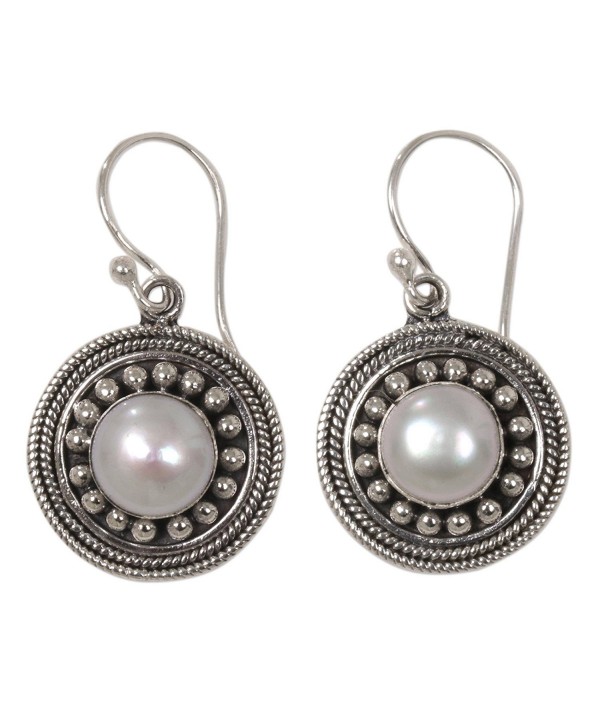 NOVICA White Cultured Mabe Pearl .925 Sterling Silver Dangle Earrings- 'Moonlight Dance' - C017YUD0E3R