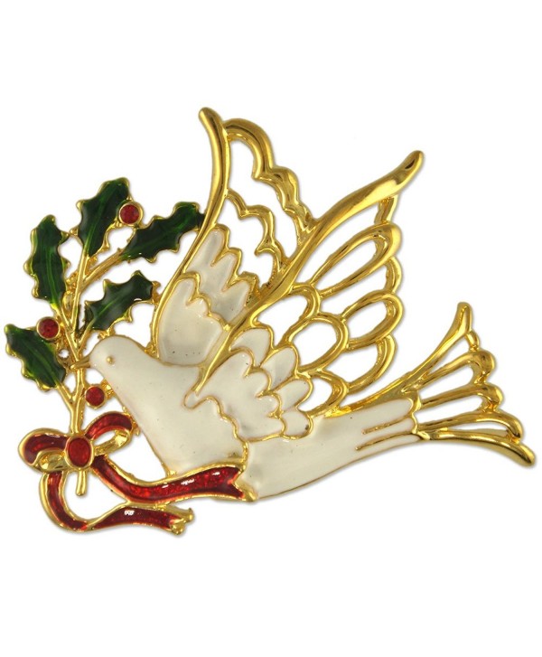 CRYSTAL CHRISTMAS DOVE MISTLETOE PIN BROOCH PENDANT MADE WITH SWAROVSKI ELEMENTS - C312O9XURLR