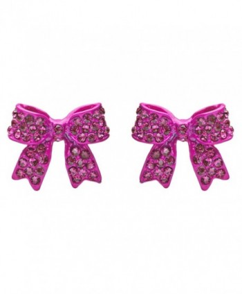 Fashion Crystal Pave Bow Ribbon Stud Earrings Fuschia - CR118TQOCXF