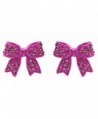 Fashion Crystal Pave Bow Ribbon Stud Earrings Fuschia - CR118TQOCXF