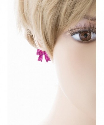 Fashion Crystal Ribbon Earrings Fuschia in Women's Stud Earrings