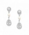 Mariell Handmade Genuine Freshwater Pearl Bridal Wedding Earrings with Round CZ Halos and Pear-Shaped Teardrops - CC127WOZHQP