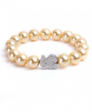 URs Women's Rose Golden Pearls Strand Bracelet with Stainless Steel Teddy Bear - Silver - C212FI2QVJP