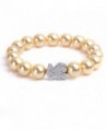 URs Women's Rose Golden Pearls Strand Bracelet with Stainless Steel Teddy Bear - Silver - C212FI2QVJP