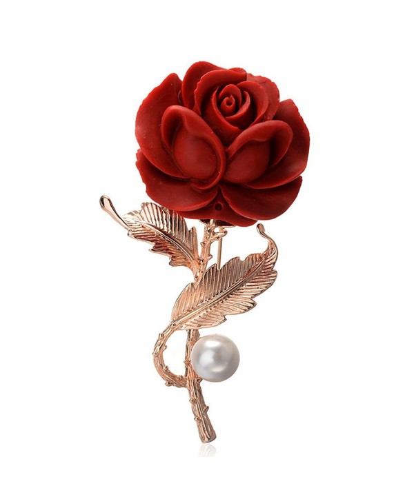 Star Jewelry Gold Plated Red Rose Brooches and Pins Lover Valentine's Day Gifts - C317YEQECKZ