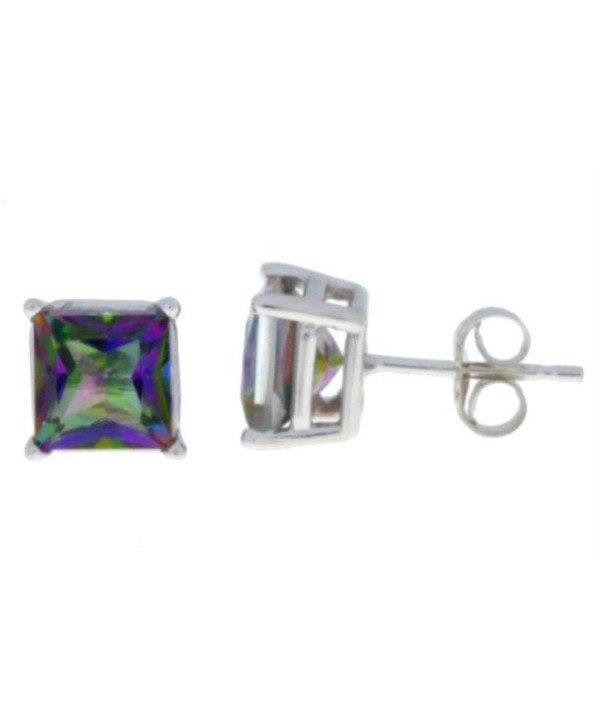 Natural Mystic Topaz Princess Cut Stud Earrings .925 Sterling Silver Rhodium Finish - C511C8RXSM7